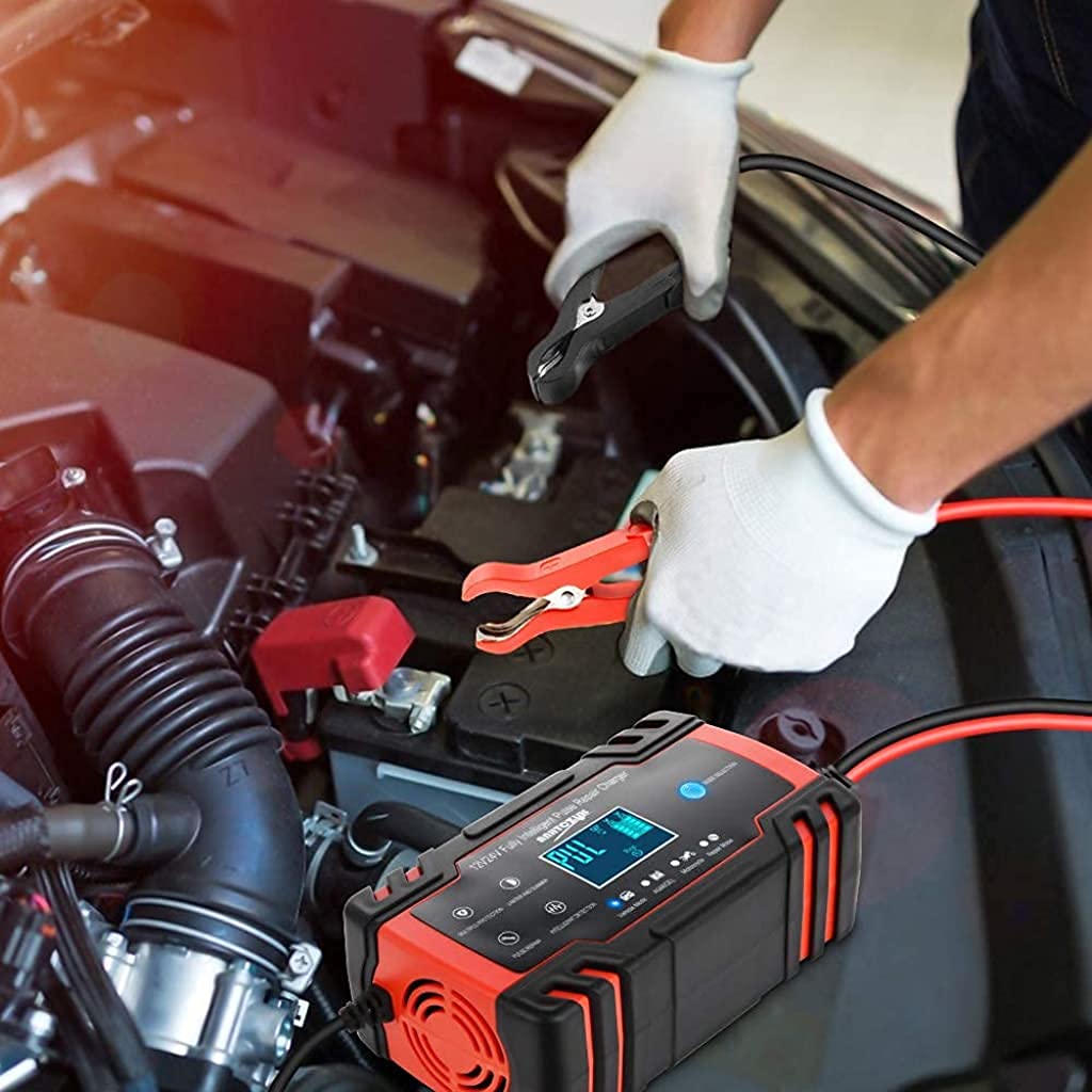 STHIRA Car Battery Charger, Enhanced Edition 8A 12V/4A 24V Car Battery Charger Charges, Automotive Smart Portable Battery Charger Maintainer for Car, Motorcycle, Lawn Mower and More STHIRA Car Battery Charger, Enhanced Edition 8A 12V/4A 24V Car Battery Charger Charges, Automotive Smart Portable Battery Charger Maintainer for Car, Motorcycle, Lawn Mower and More